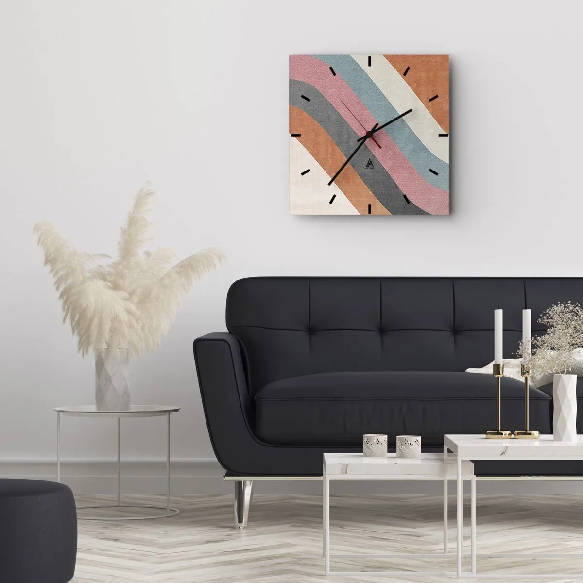 Väggklocka - Klocka på glas - Diagonal komposition - rörelse - 30x30 cm