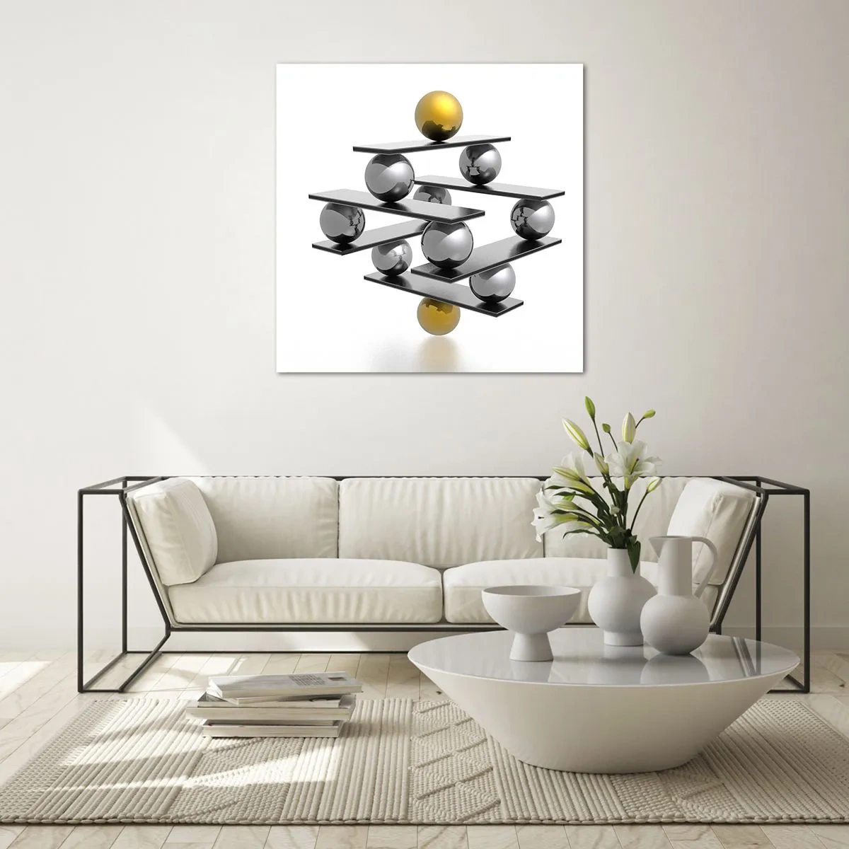 Glastavla - Bild på glas - Guld-silver balans - 50x50 cm
