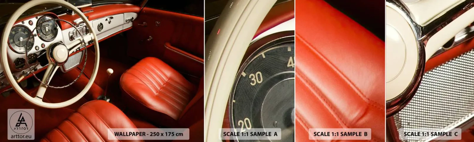 Provbit av självhäftande fototapet Deluxe Sticker - Lyx i vintage stil - Bil, Klassisk, Bil - 100x30 cm