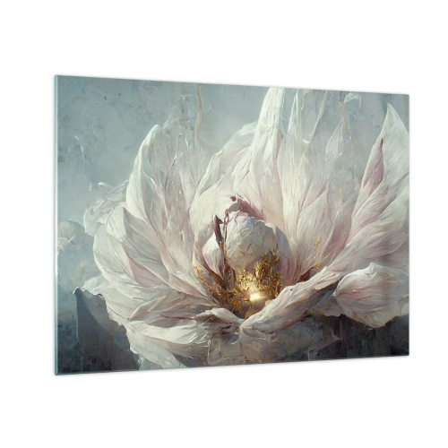 Glastavla - Bild på glas - En blommande blomma i delikata grått och guld - 70x50cm - Blommar en gång på hundra år - Modern väggdekoration för vardagsrum och sovrum ARTTOR