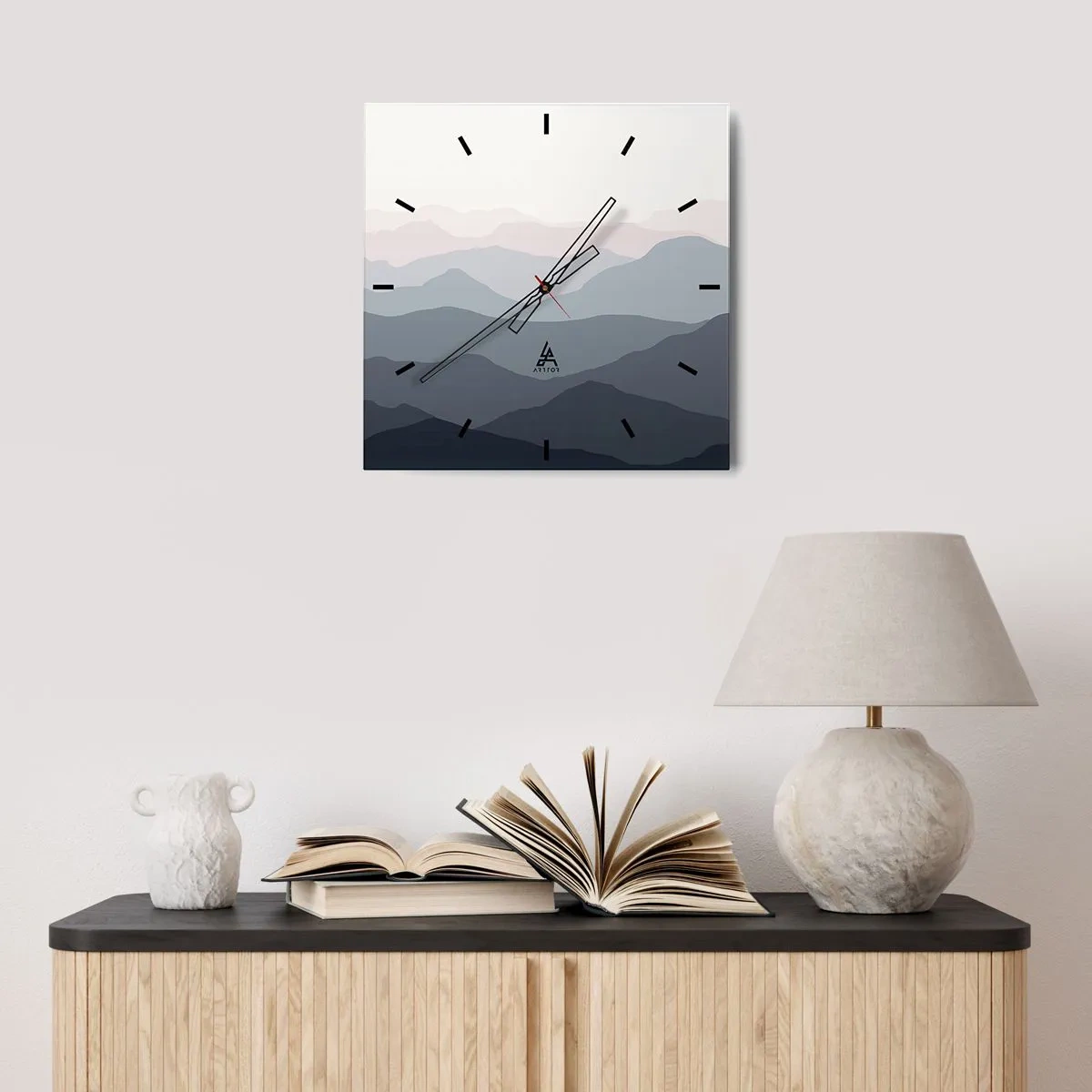 Väggklocka - Klocka på glas - Fjällens vågor - 30x30 cm
