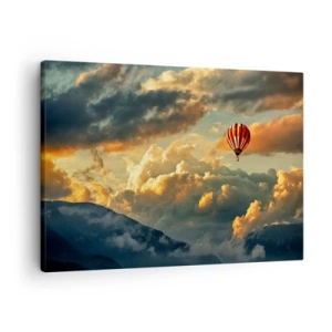 Canvastavla - Bild på duk - En ballong mot en bakgrund av dramatiska moln - 70x50cm - Jag flyger för jag vill - Modern väggdekoration för vardagsrum och sovrum ARTTOR
