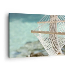 Canvastavla - Bild på duk - En hängmatta med utsikt över det turkosa vattnet - 70x50cm - Avkopplingstid - Modern väggdekoration för vardagsrum och sovrum ARTTOR