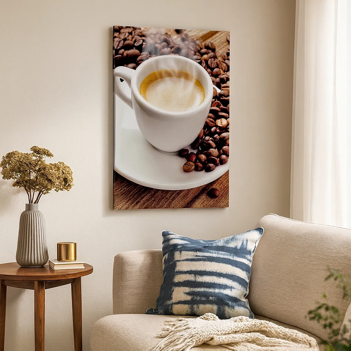 Canvastavla - Bild på duk - Kaffe på bordet - 50x70 cm
