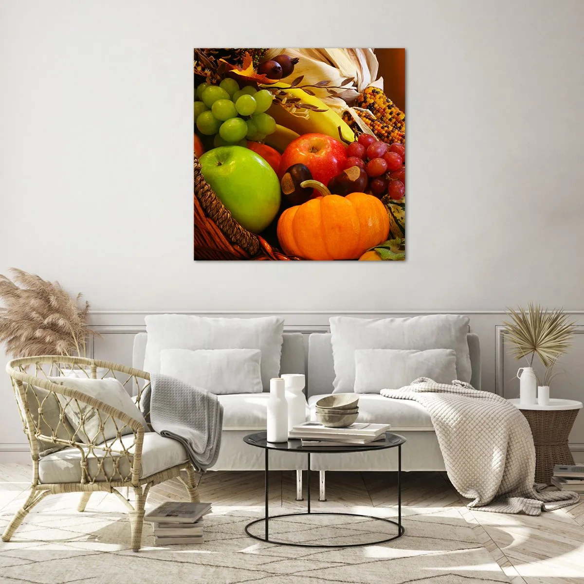 Glastavla - Bild på glas - Överflödets korg - 60x60 cm