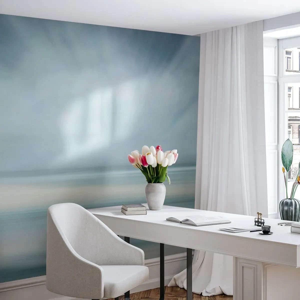 Fototapet Premium Sand - Fred hela vägen till horisonten - Ljus, Bit, Himmel - 250x175 cm