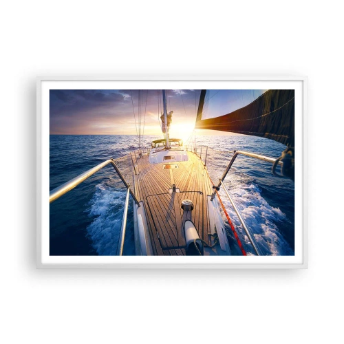 Affisch i vit ram - Springa på vågorna - 100x70 cm