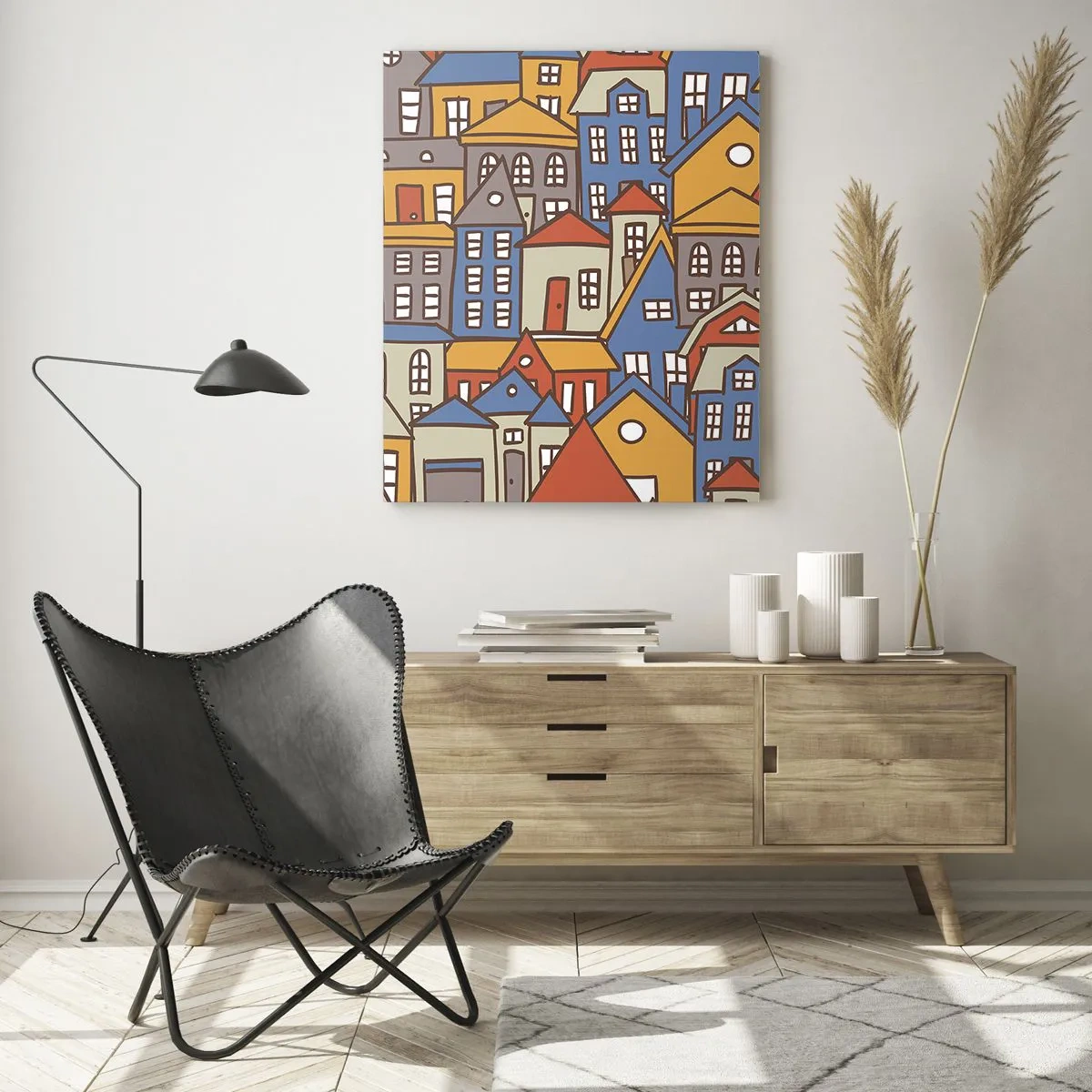 Glastavla - Bild på glas - Hus bakom hus - 50x70 cm