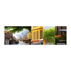 Provbit av självhäftande fototapet Deluxe Sticker - Holländsk stadsbild - Gammal stad, Båtar, Kanal - 100x30 cm
