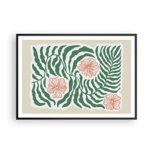 Affisch i svart ram - Blommande i grönt - 100x70 cm