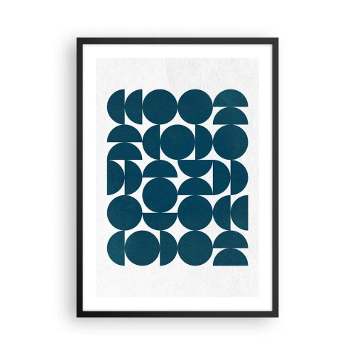 Affisch i svart ram - Geometrisk komposition med blå cirklar - 50x70cm - Cirklar och halvcirklar - Modern väggdekoration för vardagsrum och sovrum ARTTOR