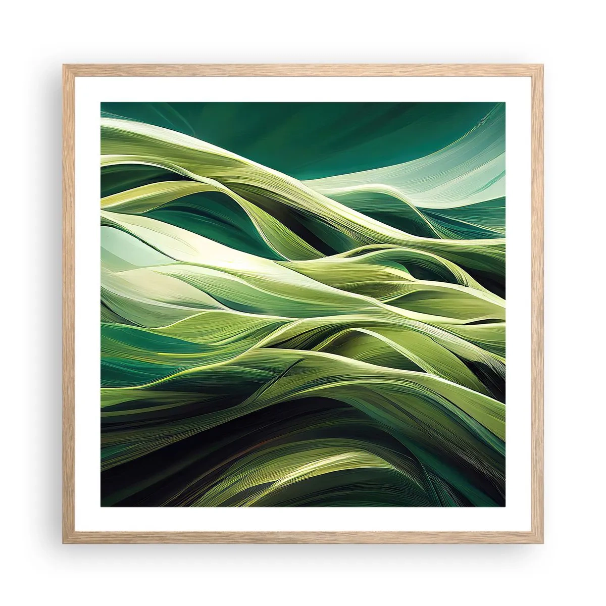 Affisch i ram av ljusek - Ett abstrakt spel med grönt - 60x60 cm