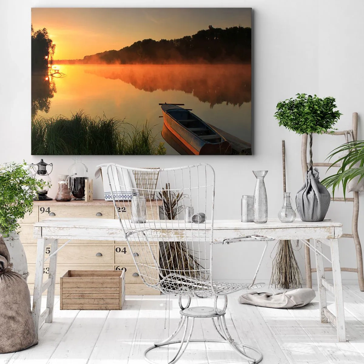 Canvastavla - Bild på duk - Soluppgång vid spegelklart vatten - 120x80 cm