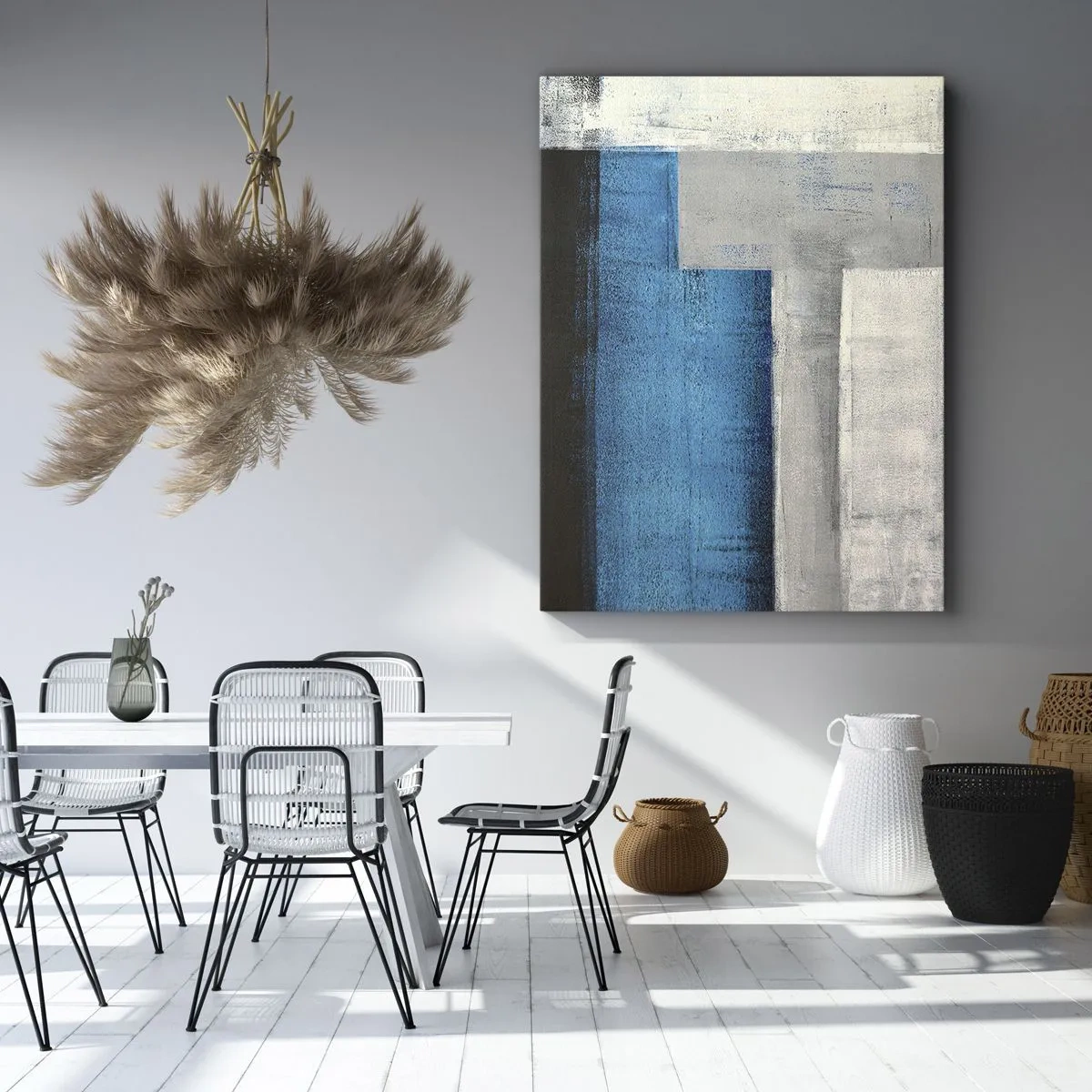 Canvastavla - Bild på duk - Poetisk komposition av grått och blått - 50x70 cm