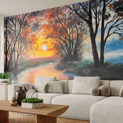 Fototapet Premium Sand - Höststämning - Landskap, Flod, Träd - 250x175 cm