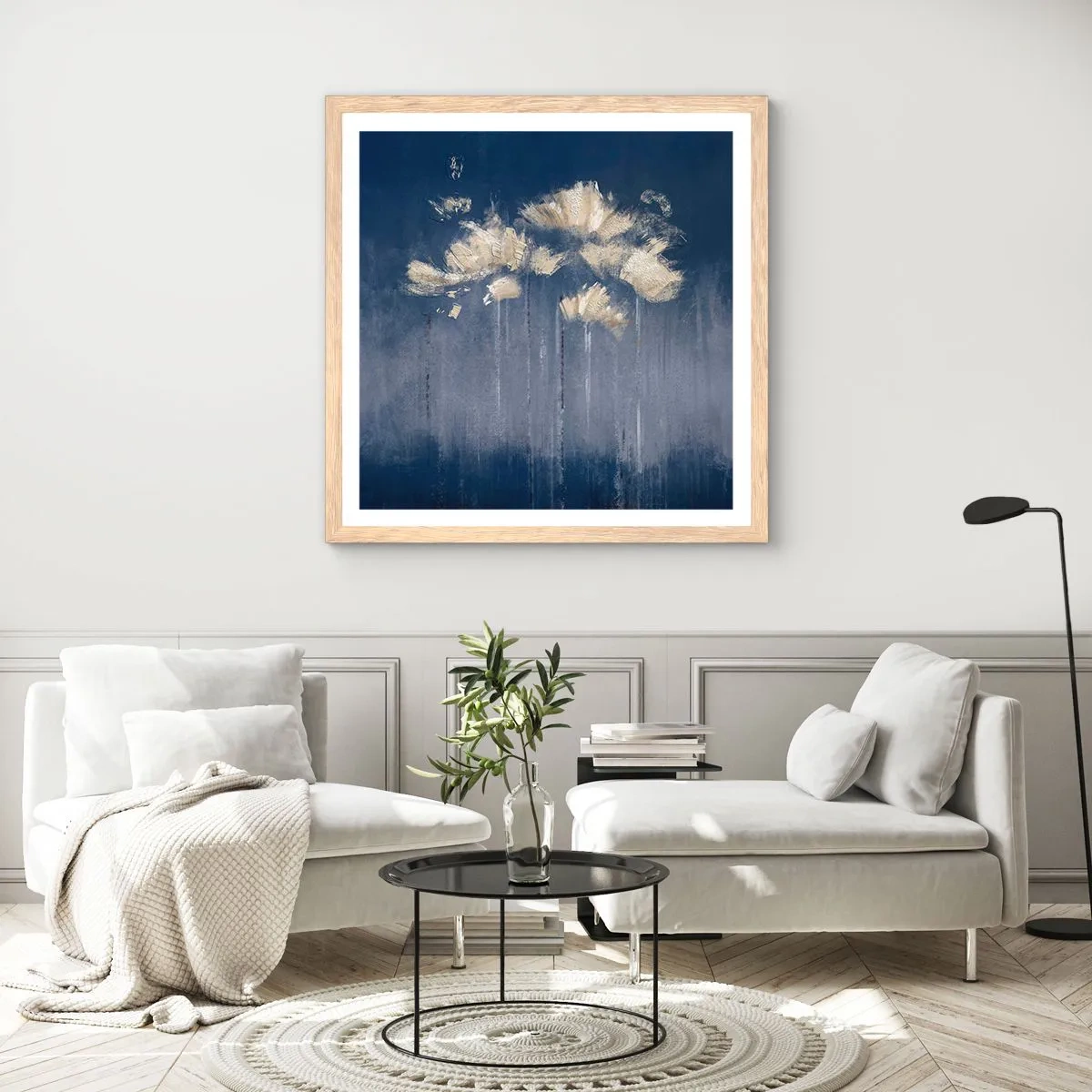 Affisch i ram av ljusek - Som kronblad i vinden - 40x40 cm