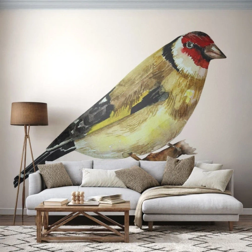 Fototapet Premium Sand - Fågelporträtt - Steglits, Fågel, Bit - 100x70 cm
