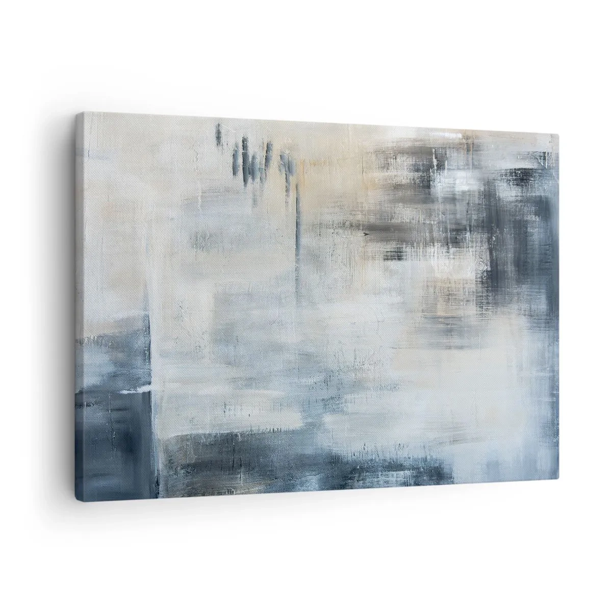 Canvastavla - Bild på duk - Abstrakt komposition i nyanser av blått och grått - 70x50cm - Bakom en blå slöja - Modern väggdekoration för vardagsrum och sovrum ARTTOR