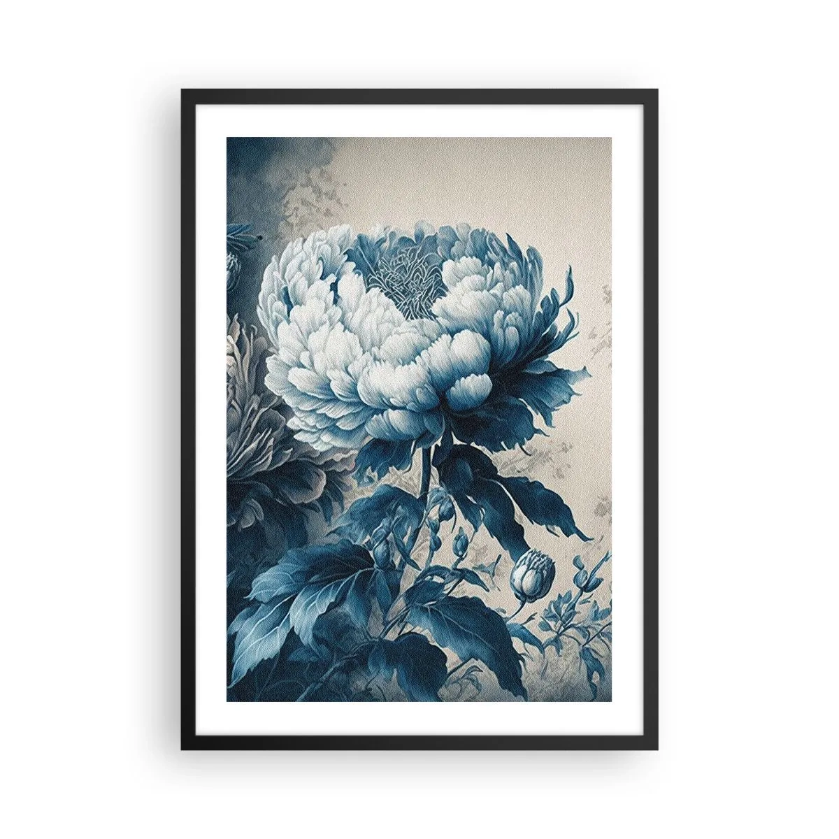 Affisch i svart ram - Delikat blå blomma i vintagestil - 50x70cm - Ett väl matchat par - Modern väggdekoration för vardagsrum och sovrum ARTTOR
