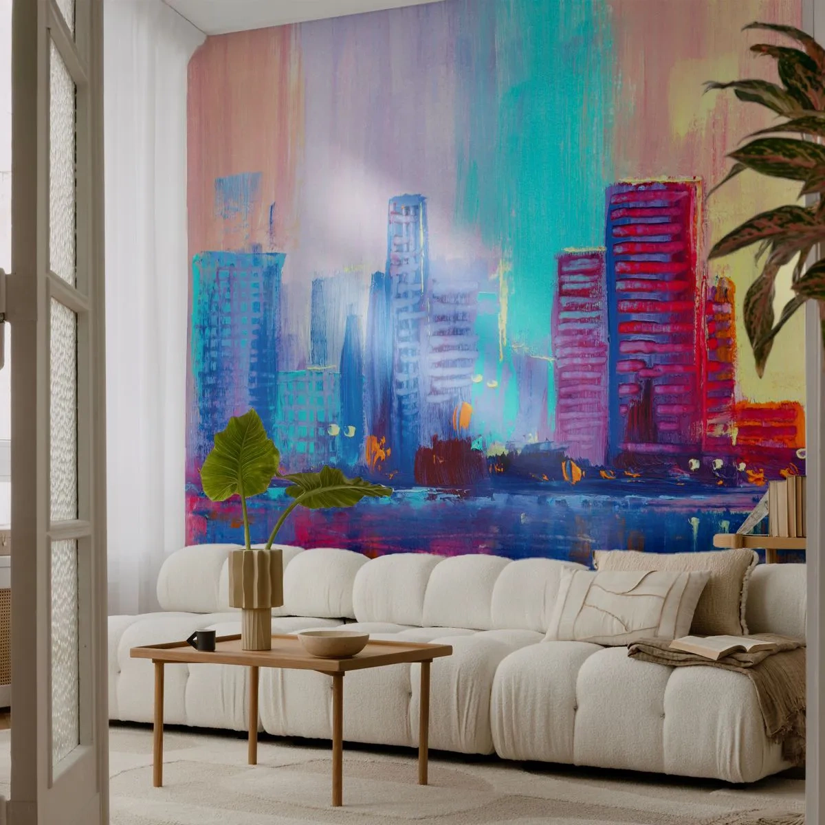 Självhäftande Fototapet Deluxe Sticker - Doppade i färger - Stad, Arkitektur, Bit - 250x175 cm