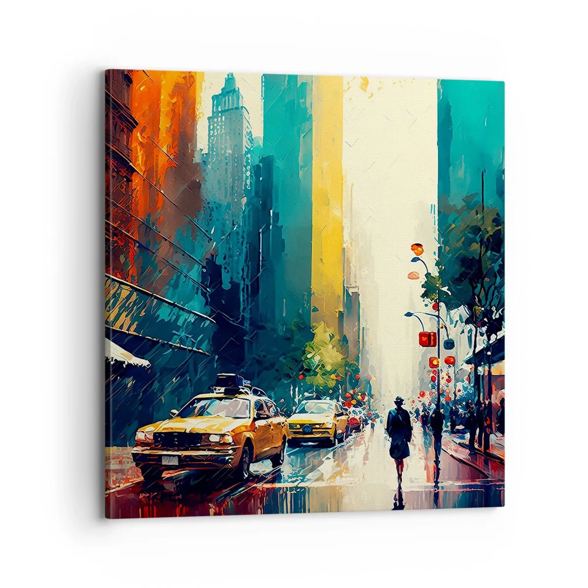 Canvastavla - Bild på duk - New York - här är till och med regnet färgstarkt - 70x70 cm