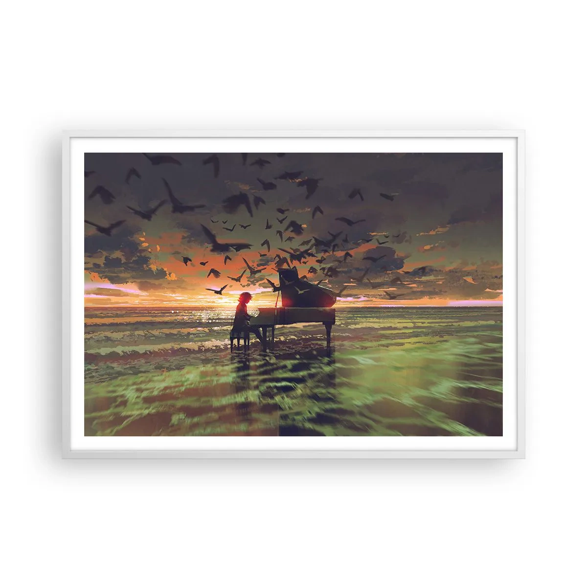 Affisch i vit ram - Konsert för piano och vågor - 100x70 cm