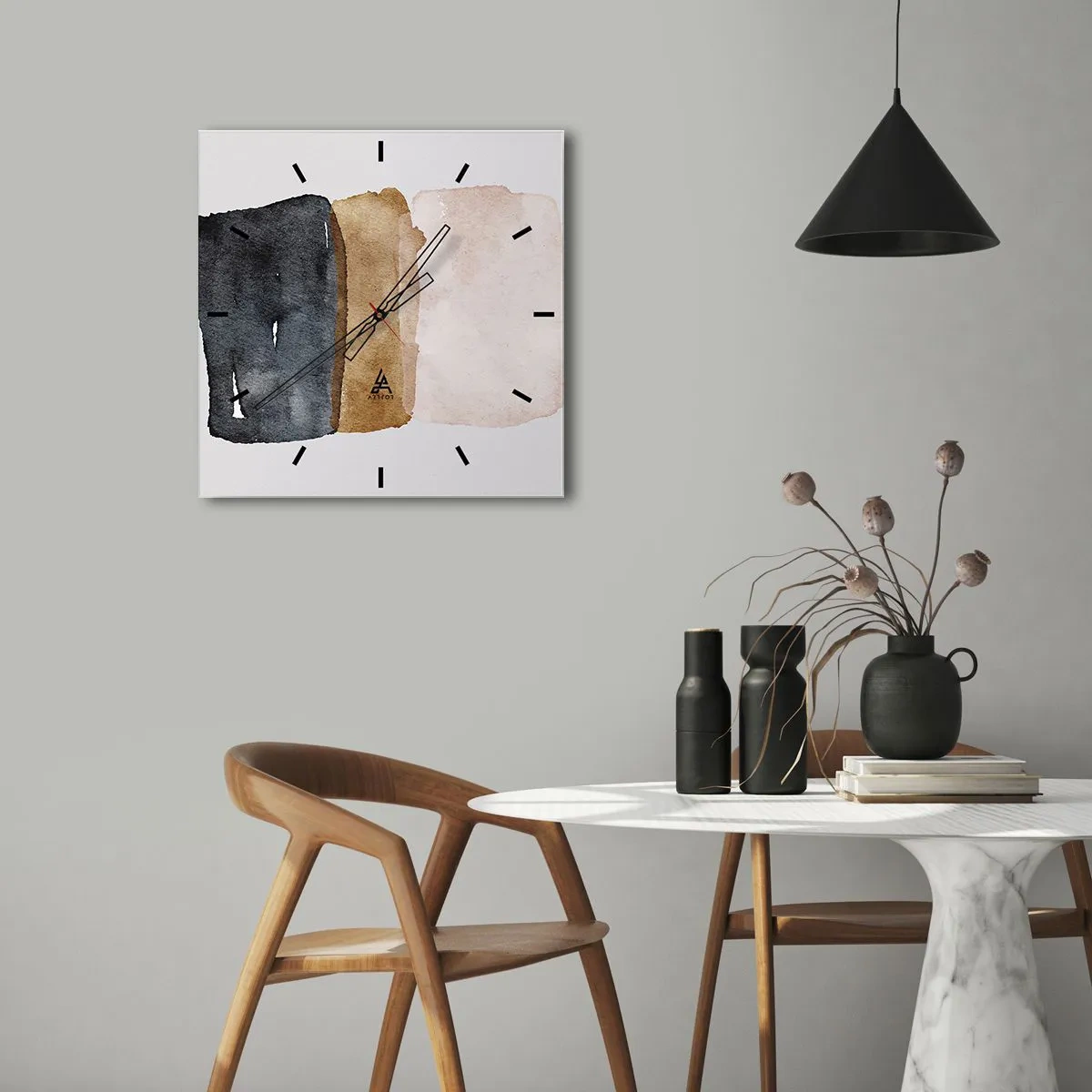 Väggklocka - Klocka på glas - Komposition av jordens färger - 40x40 cm