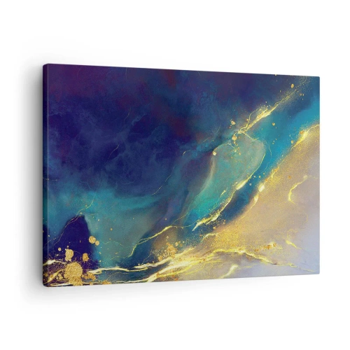 Canvastavla - Bild på duk - Abstrakt komposition i nyanser av blått och guld på duk - 70x50cm - Utspillt guld - Modern väggdekoration för vardagsrum och sovrum ARTTOR