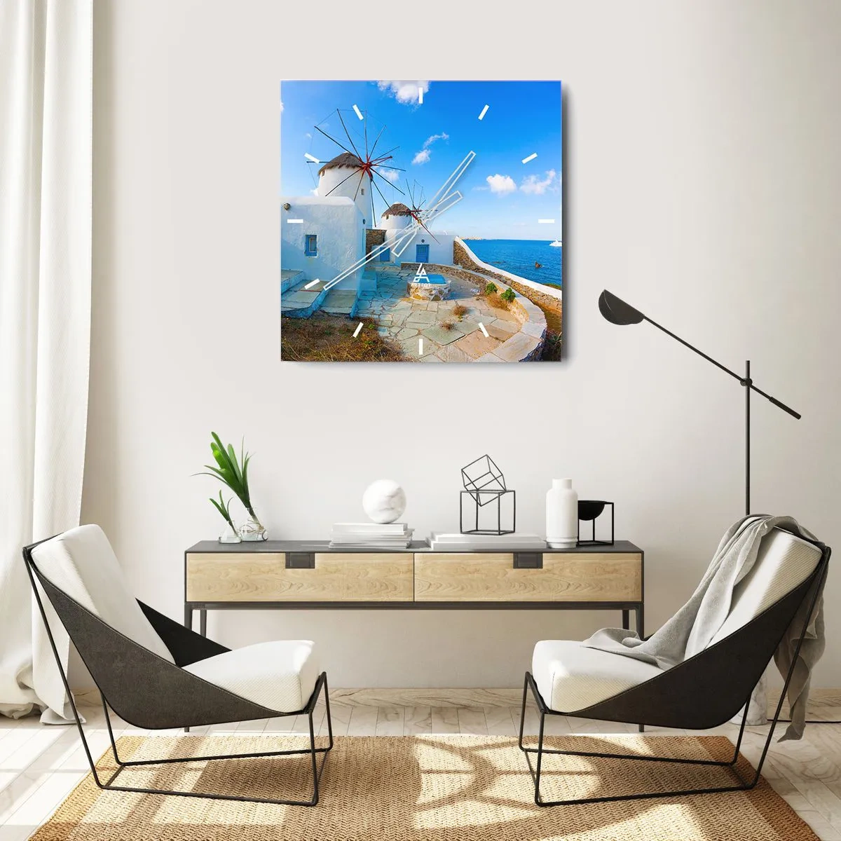 Väggklocka - Klocka på glas - Blåa vinden från havet - 30x30 cm