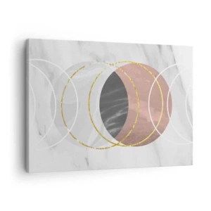 Canvastavla - Bild på duk - Abstrakt geometrisk komposition med cirklar och metalliska detaljer - 70x50cm - Sfärernas musik - Modern väggdekoration för vardagsrum och sovrum ARTTOR
