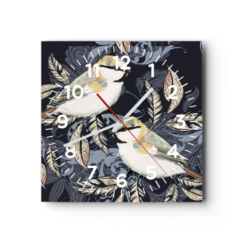 Väggklocka - Klocka på glas - Gul-grå fågelsång - 40x40 cm