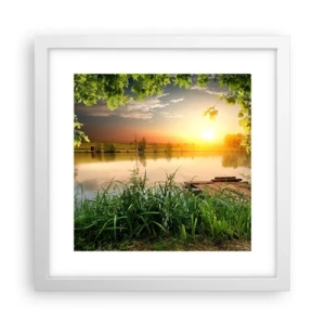 Affisch i vit ram - landskap i en grön ram - 30x30 cm