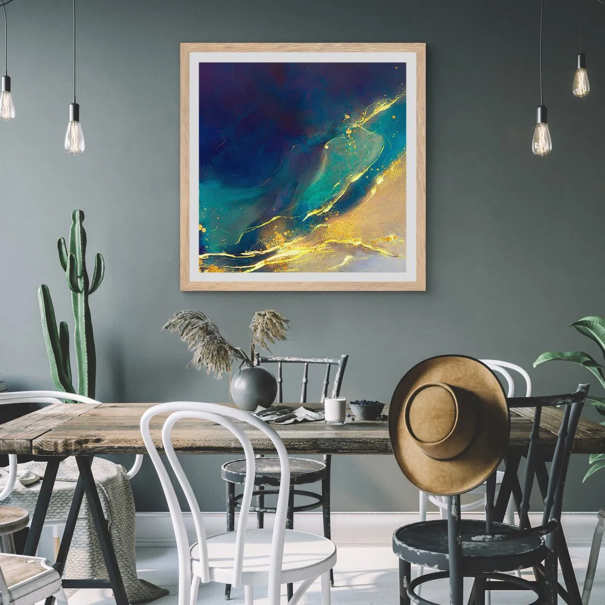 Affisch i ram av ljusek - Utspillt guld - 60x60 cm