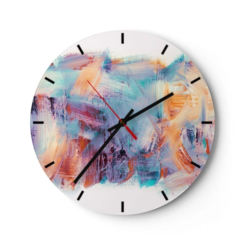 Väggklocka - Klocka på glas - Dynamiska penseldrag i livfulla färger - 30x30cm - Färgglad röra - Modern väggdekoration för vardagsrum, kök och sovrum ARTTOR