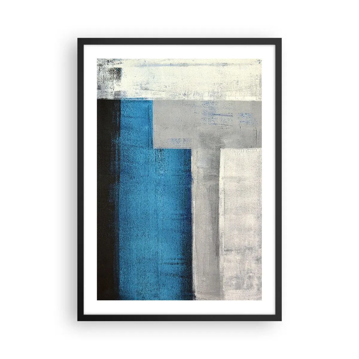 Affisch i svart ram - Geometrisk abstraktion i nyanser av blått och grått - 50x70cm - Poetisk komposition av grått och blått - Modern väggdekoration för vardagsrum och sovrum ARTTOR
