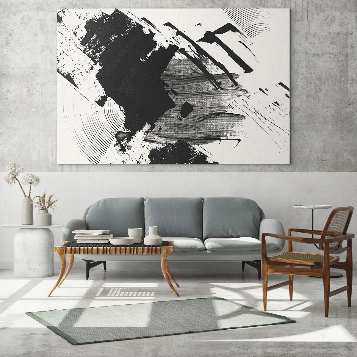 Glastavla - Bild på glas - Abstraktion - uttrycket av svart - 100x70 cm
