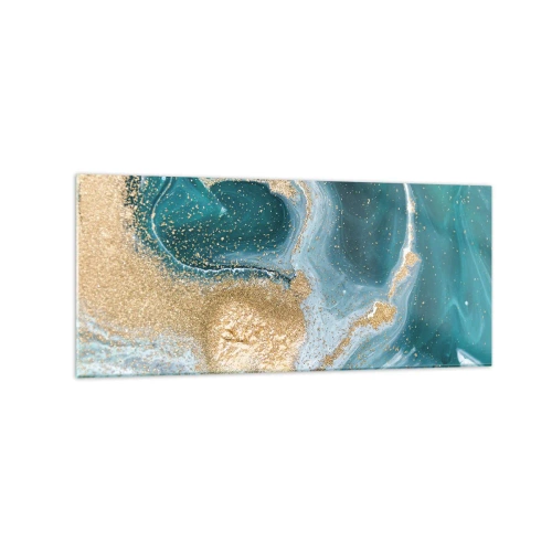 Glastavla - Bild på glas - Guld- och turkosvirvel - 120x50 cm