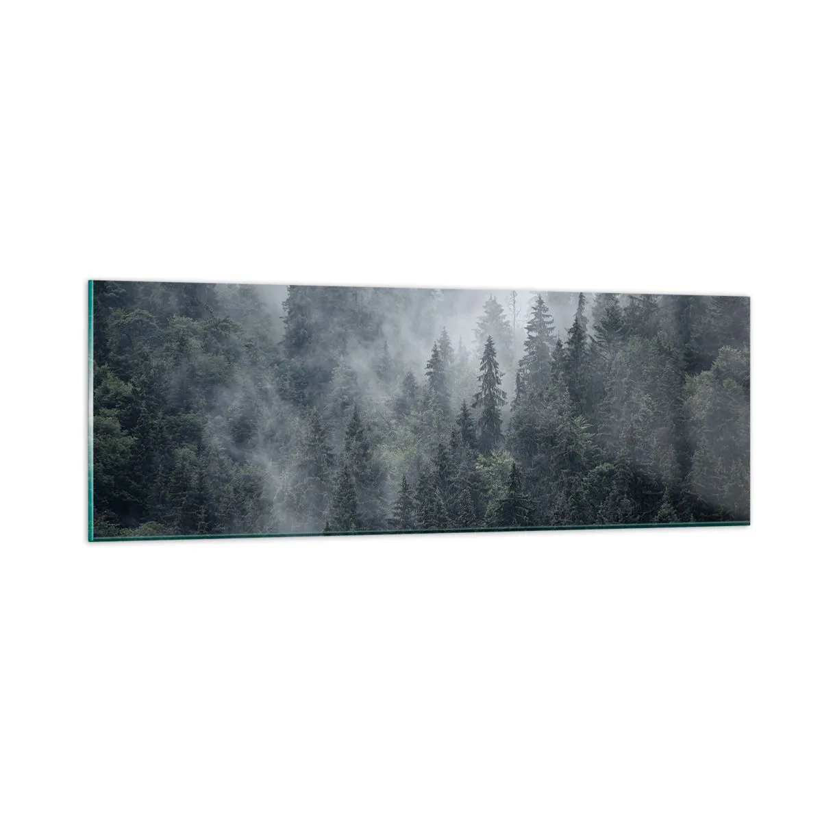 Glastavla - Bild på glas - Gryning i skogen - 90x30 cm