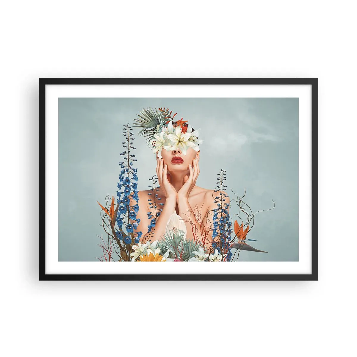 Affisch i svart ram - Kvinna - blomma - 70x50 cm