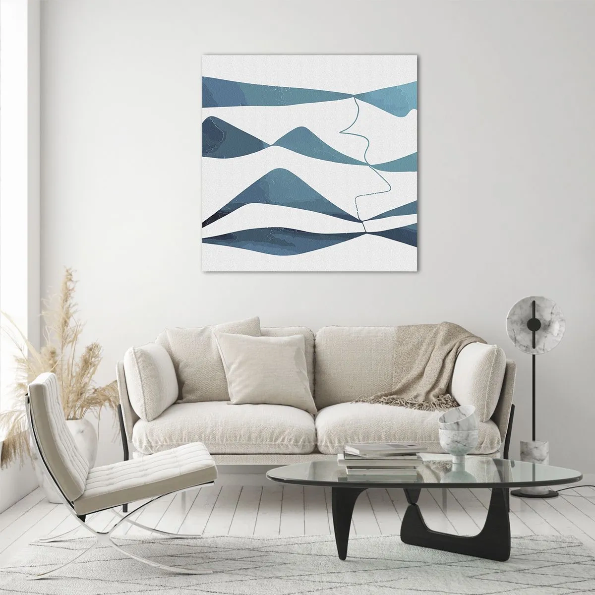 Glastavla - Bild på glas - Abstraktion: en turkos förening - 70x70 cm