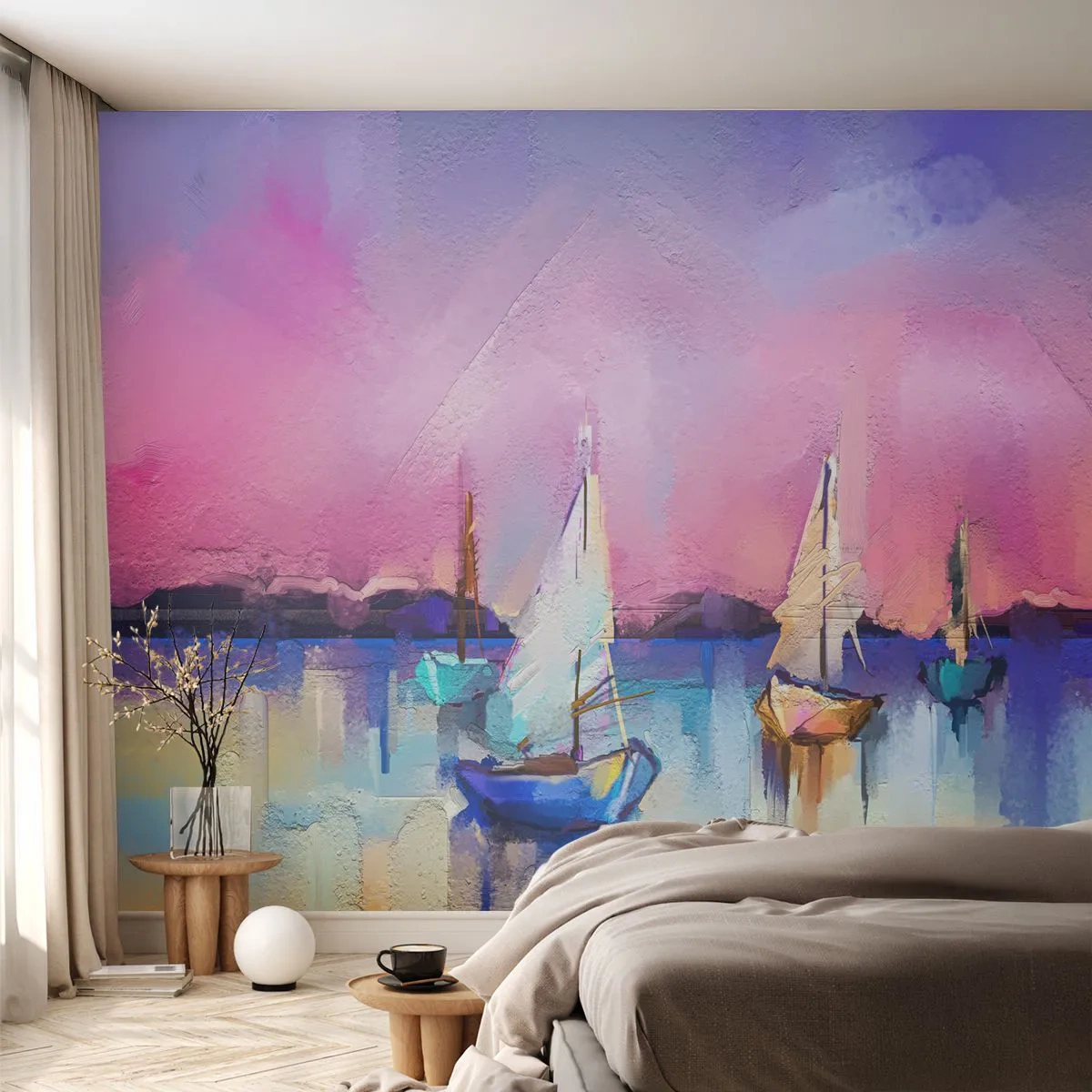 Fototapet Premium Canvas - Riktning: öppet vatten - Landskap, Sjö, Segelbåt - 150x105 cm