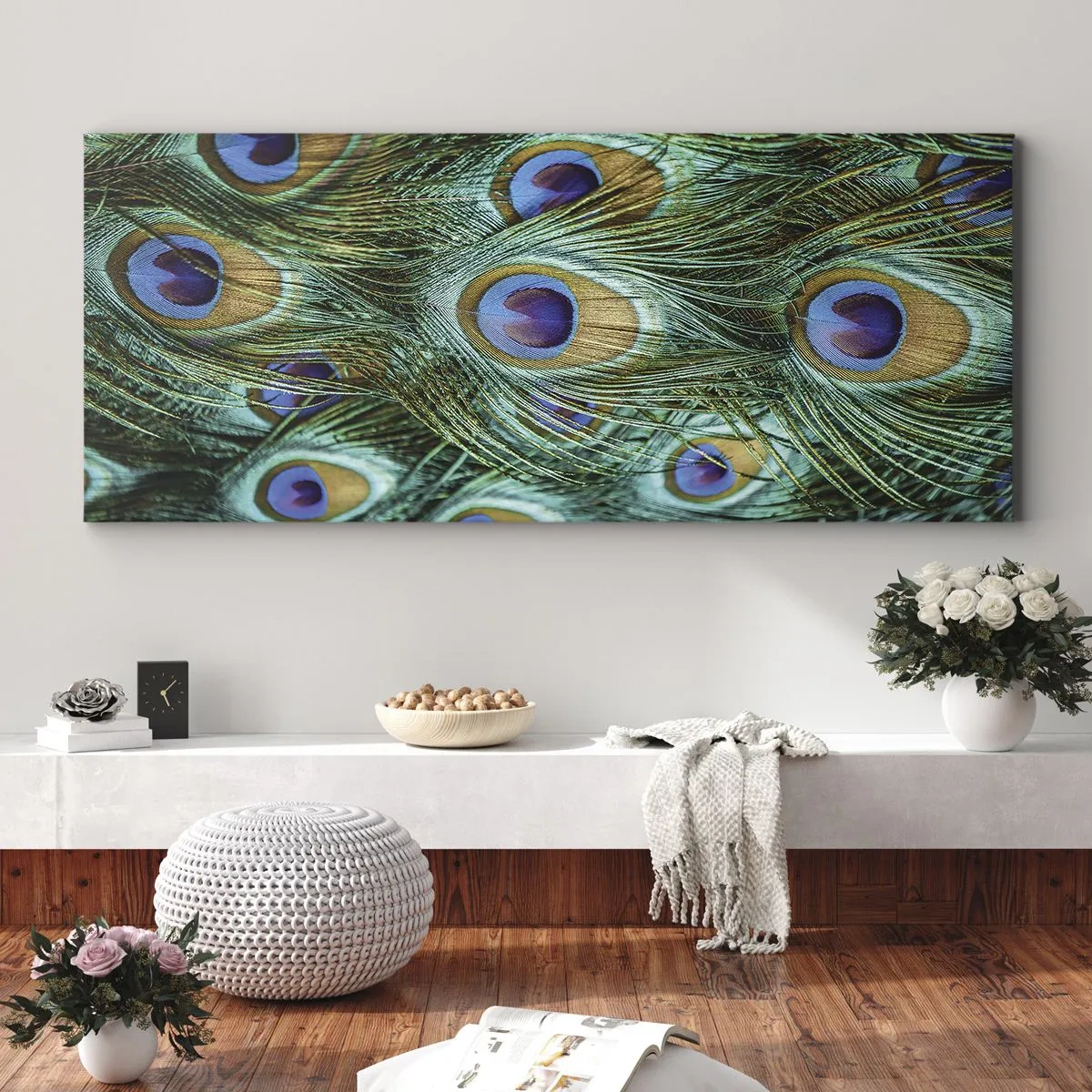 Canvastavla - Bild på duk - Påfågels blick - 100x40 cm
