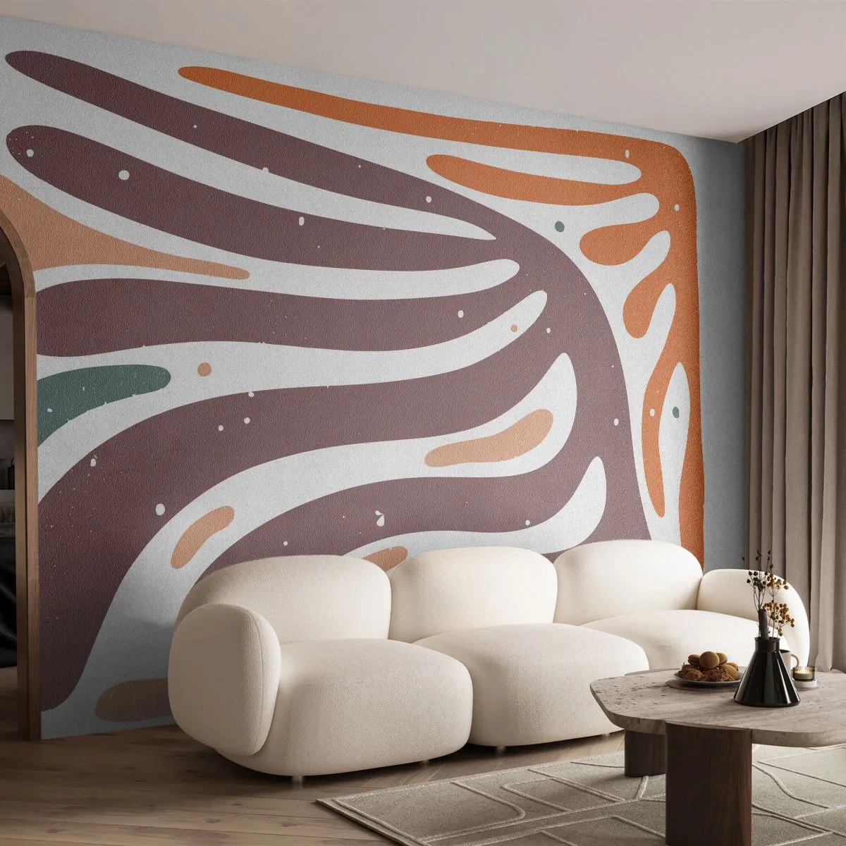 Fototapet Premium Sand - Strålande organisk komposition - Boho, Minimalism, Bit - 400x280 cm