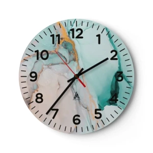 Väggklocka - Klocka på glas - Formernas och färgernas dans - 40x40 cm