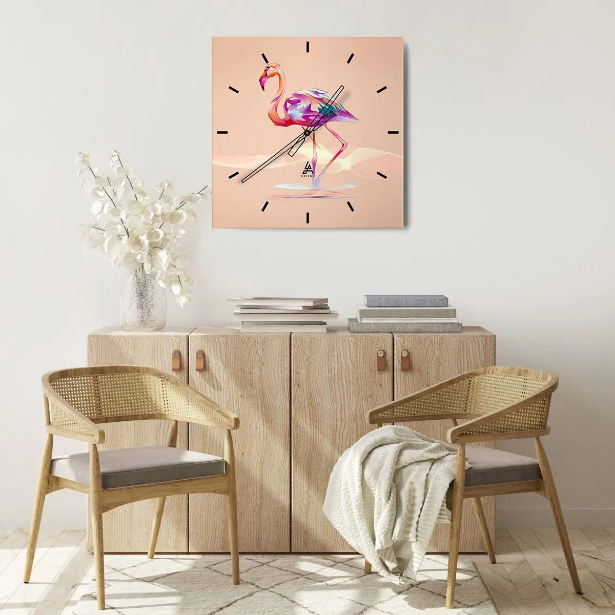 Väggklocka - Klocka på glas - Goda emotioners fågel - 40x40 cm