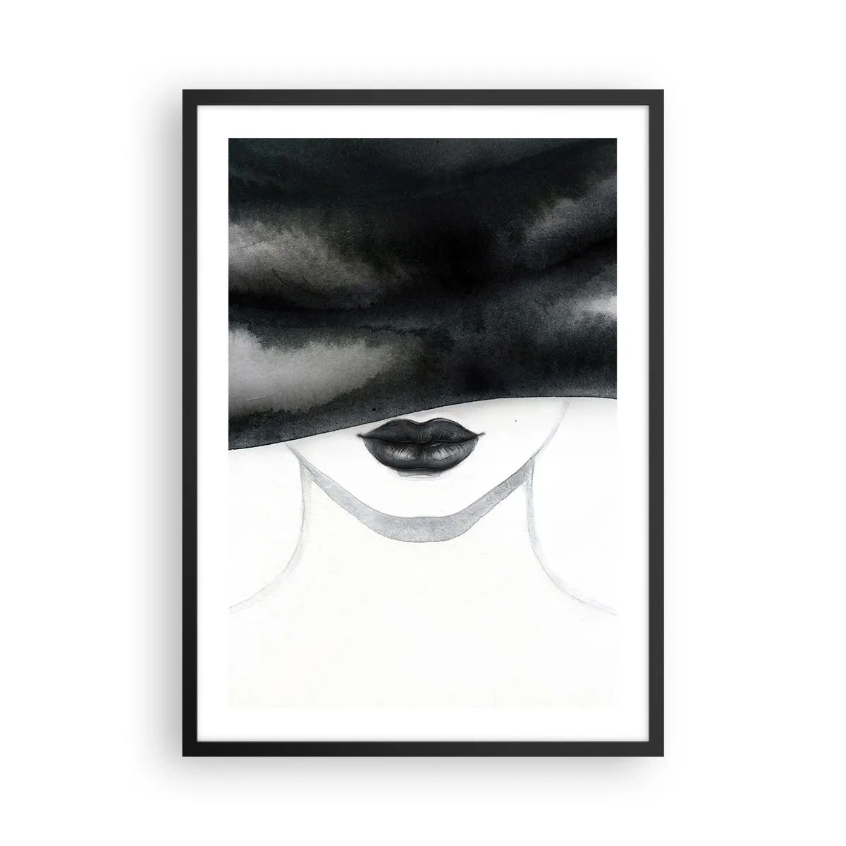 Affisch i svart ram - Svartvitt porträtt av en kvinna med förbundna ögon - 50x70cm - Sensuell hemlighet - Modern väggdekoration för vardagsrum och sovrum ARTTOR
