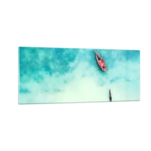 Glastavla - Bild på glas - Högvatten på stranden i Zanzibar… - 100x40 cm