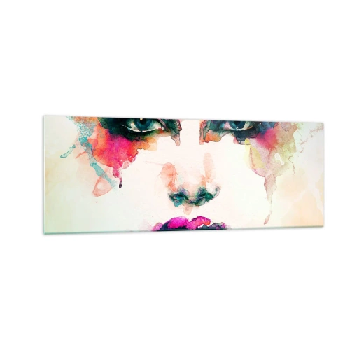 Glastavla - Bild på glas - Porträtt målad med regnbågen - 140x50 cm