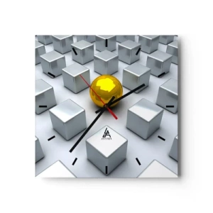 Väggklocka - Klocka på glas - Varför jag? Geometrisk komposition - 40x40 cm