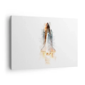 Canvastavla - Bild på duk - En konstnärlig akvarelltolkning av en rymdfärja som lyfter - 70x50cm - Upptäckare efter start - Modern väggdekoration för vardagsrum och sovrum ARTTOR